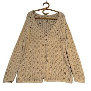 Royal Robbins | Tan Pointelle Knit Button Front Sweater Coastal‎ Boho Size XL